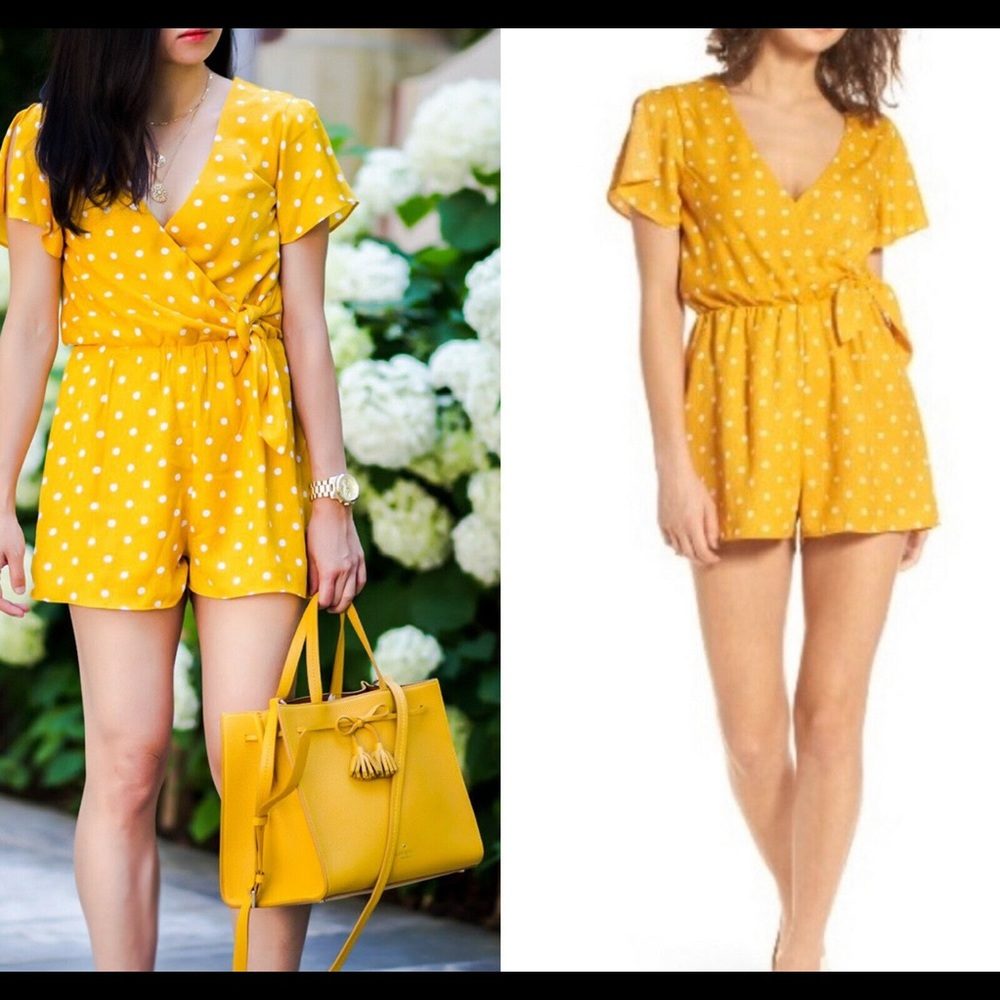 Everly M golden yellow polka dot romper